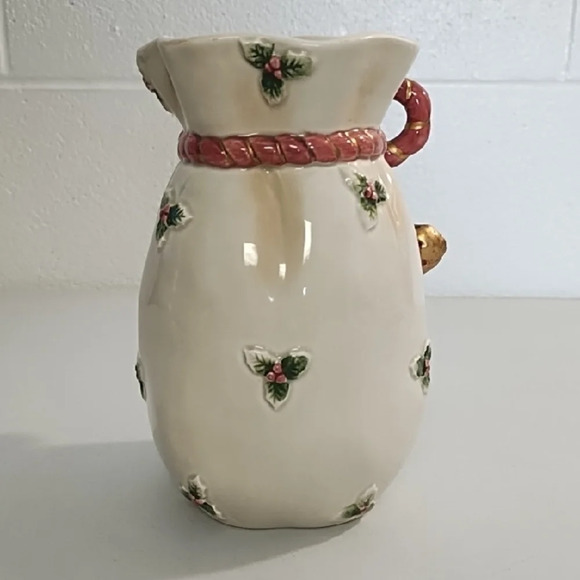 Vintage Fitz & Floyd Bow & Holly Holiday Ceramic Vase with Red and Gold Accents - Picture 2 of 8